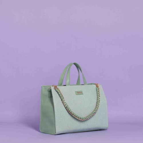 BORSA CARTELLA IN CANVAS CON CATENA Verde Acqua - Mimi Mua - Clementi  Profumi