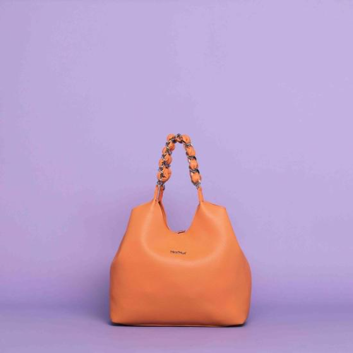 BORSA HOBO CON CATENA E INTRECCIO Mandarino