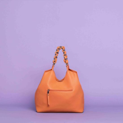 BORSA HOBO CON CATENA E INTRECCIO Mandarino