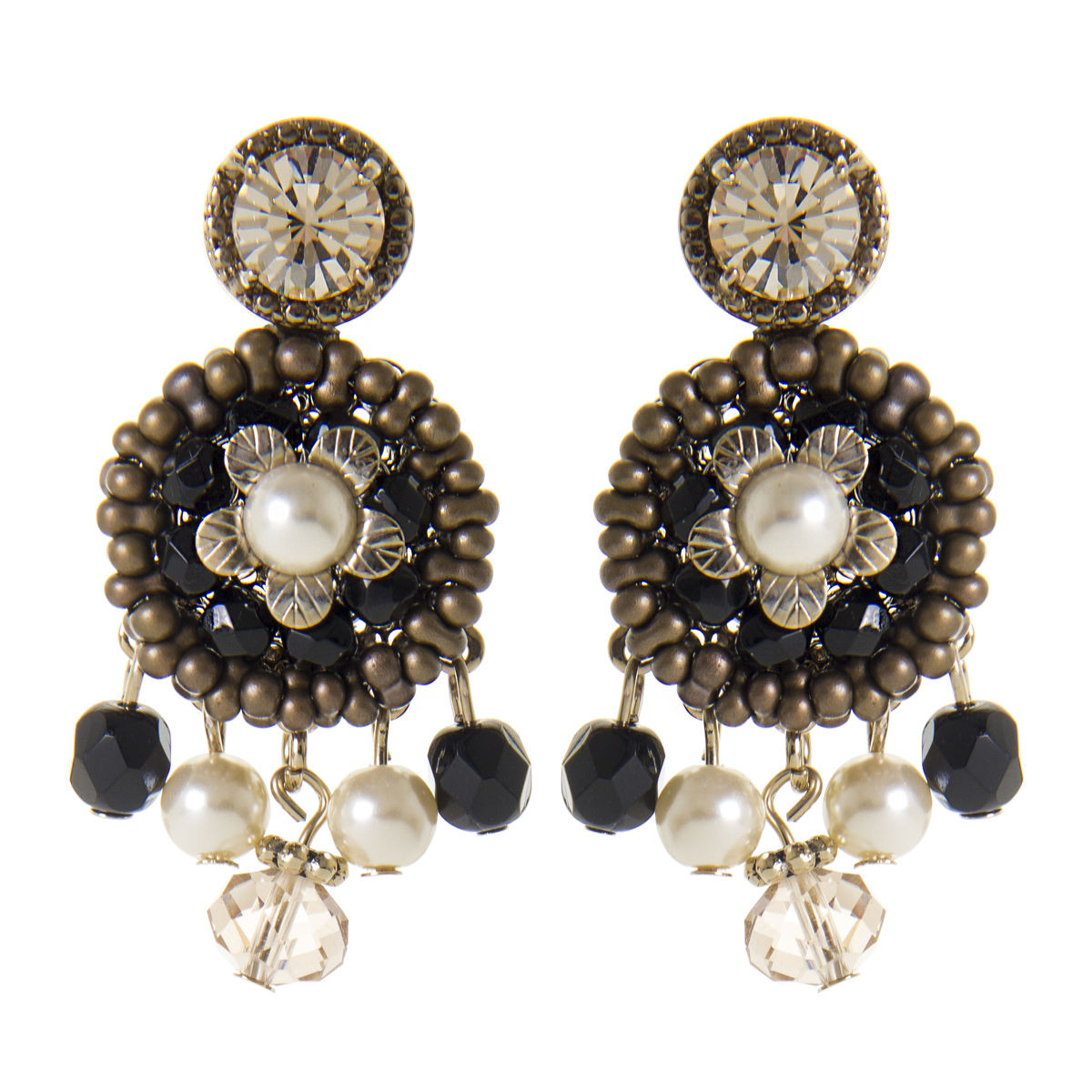 ORECCHINI A PERNO CON PERLINE E FIORE NERI ART. 550296P