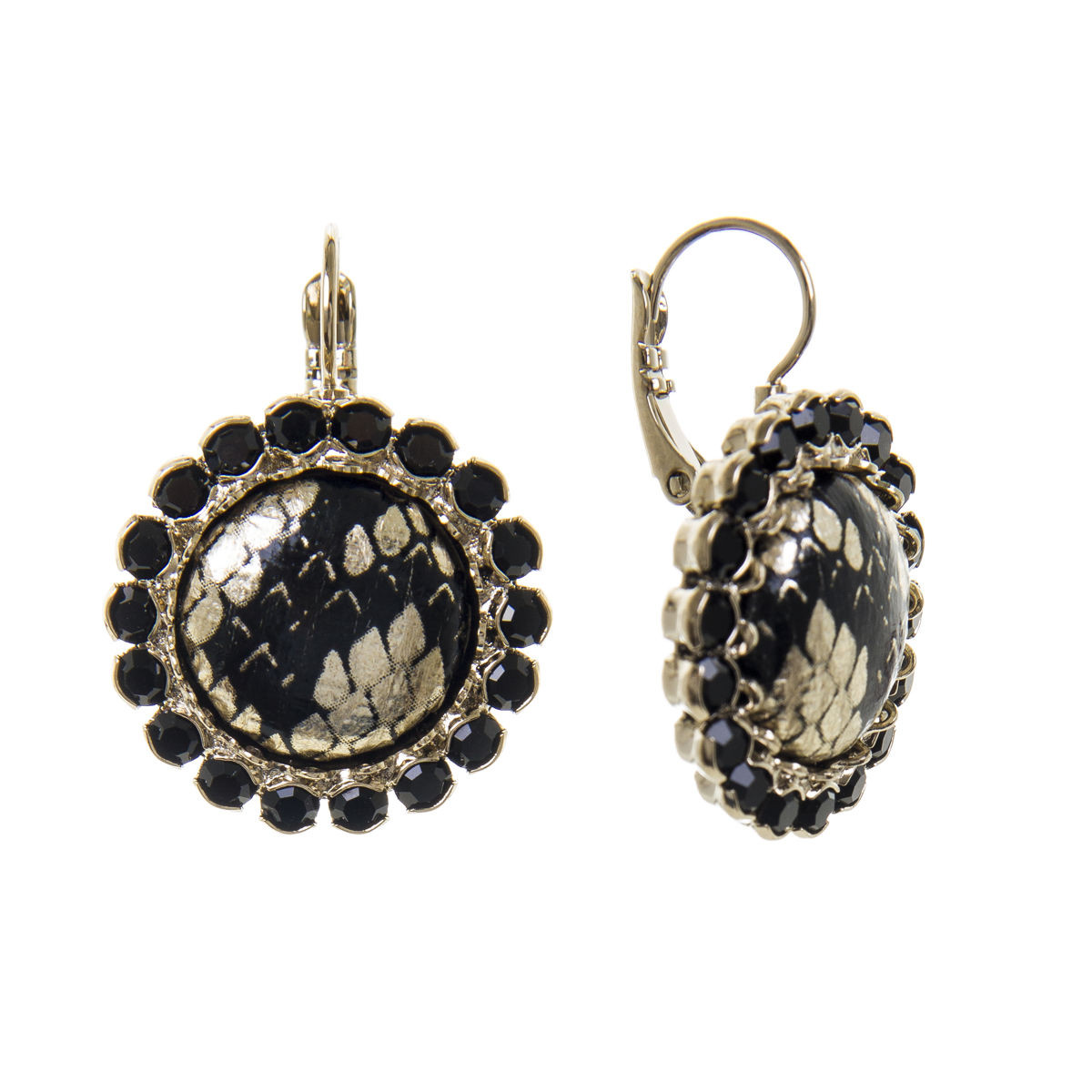 ORECCHINI A MONACHELLA CON ROSETTA E BOTTONE CENTRALE NERI ART. 550330D