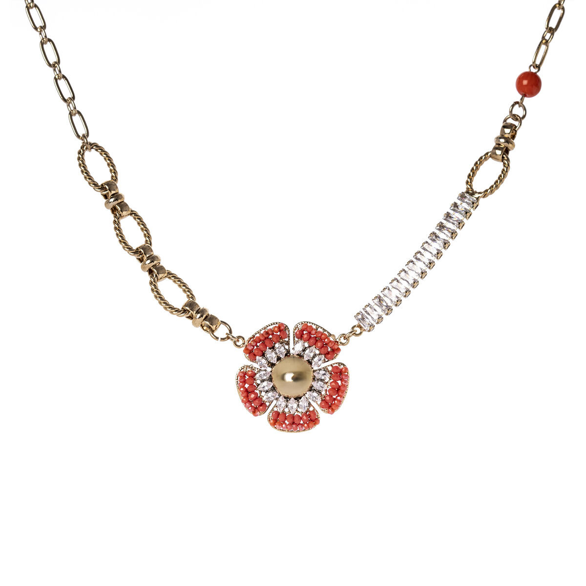 COLLANA GIROCOLLO A CATENA CON FIORE CORALLO ART.550807Z