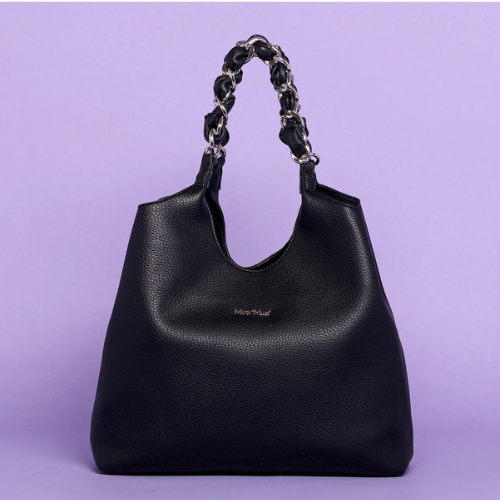 BORSA HOBO CON CATENA E INTRECCIO Nero