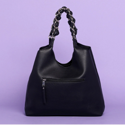 BORSA HOBO CON CATENA E INTRECCIO Nero
