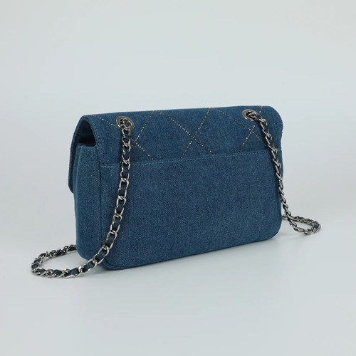 BORSA A SPALLA IN JEANS CON STRASS BLU SCURO