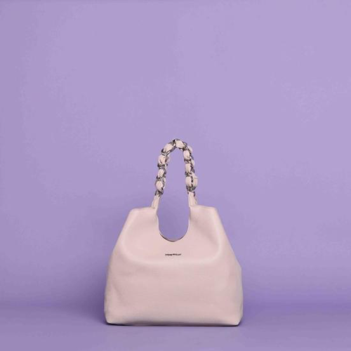 BORSA HOBO CON CATENA E INTRECCIO Ghiaccio