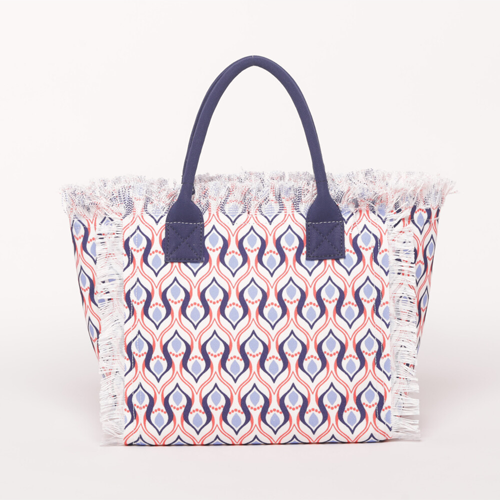 BORSA SHOPPER PICCOLA IN FANTASIA ARANCIO/BLU