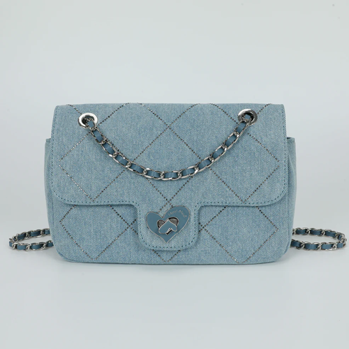 BORSA A SPALLA IN JEANS CON STRASS BLU MEDIO
