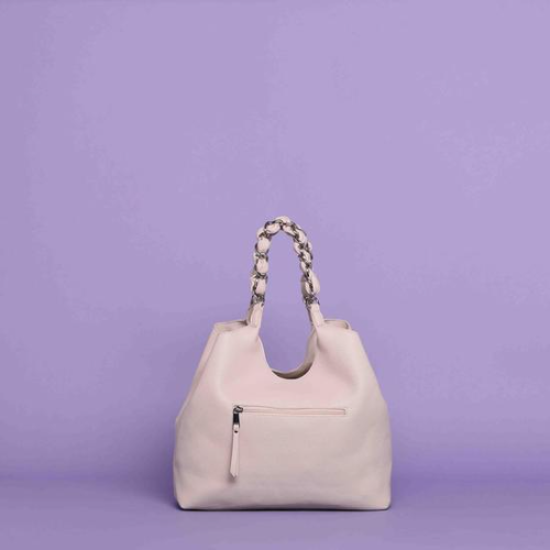 BORSA HOBO CON CATENA E INTRECCIO Ghiaccio