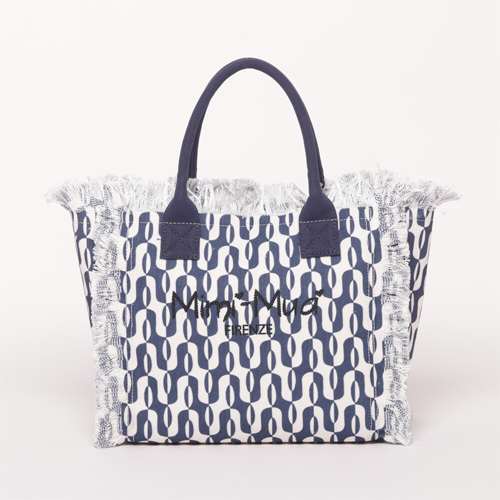 BORSA SHOPPER PICCOLA IN FANTASIA BIANCO/BLU