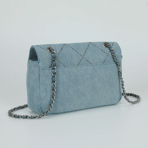 BORSA A SPALLA IN JEANS CON STRASS BLU MEDIO