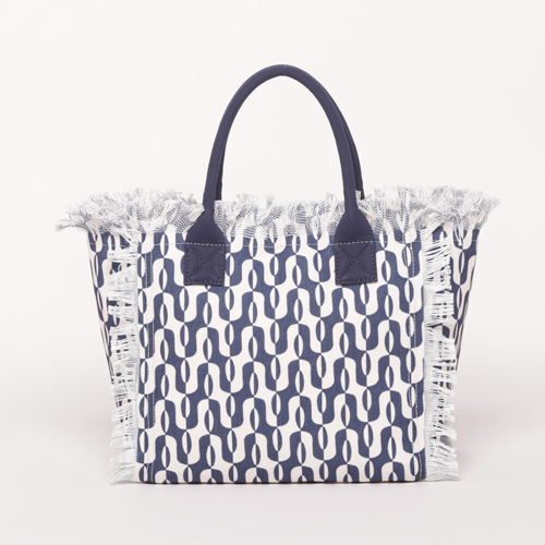 BORSA SHOPPER PICCOLA IN FANTASIA BIANCO/BLU