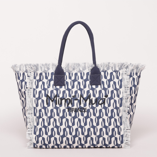 BORSA SHOPPER GRANDE IN FANTASIA BIANCO/BLU