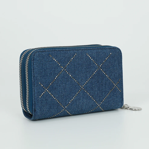 PORTAFOGLIO MEDIO IN JEANS CON STRASS BLU SCURO