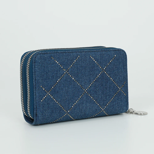 PORTAFOGLIO MEDIO IN JEANS CON STRASS BLU MEDIO