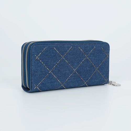 PORTAFOGLIO GRANDE IN JEANS CON STRASS BLU SCURO
