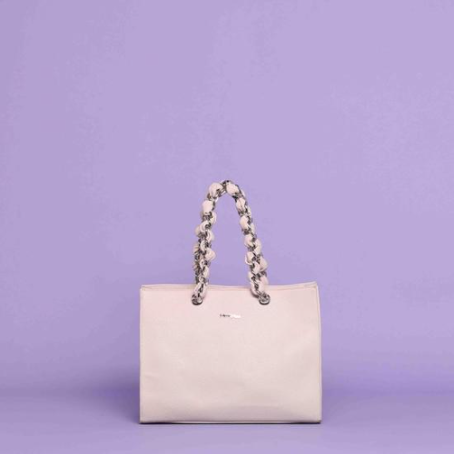 BORSA SHOPPER CON CATENA E INTRECCIO Ghiaccio