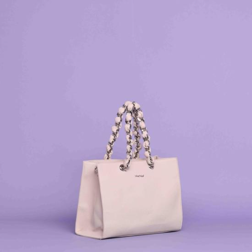 BORSA SHOPPER CON CATENA E INTRECCIO Ghiaccio