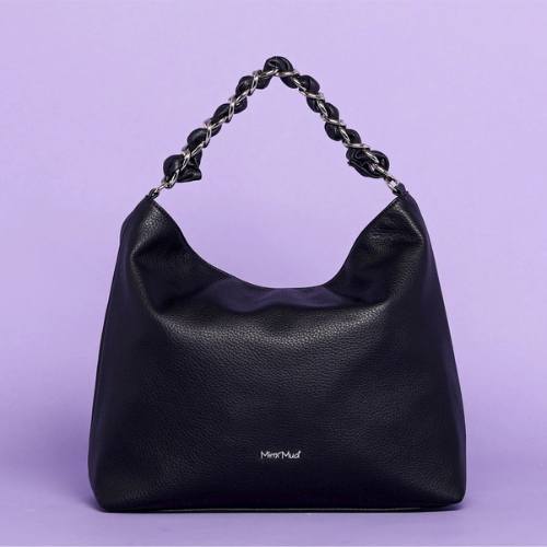 BORSA HOBO CON CATENA E INTRECCIO Nero