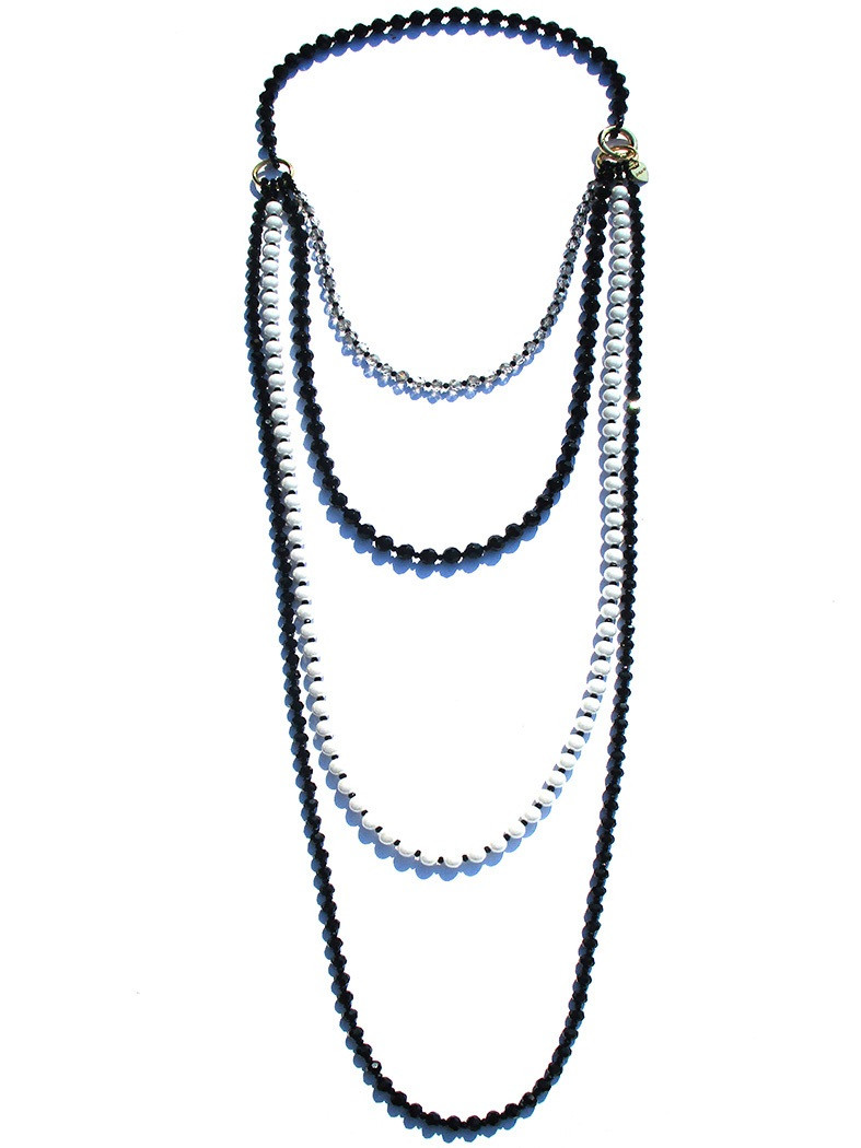 COLLANA LUNGA MULTIFILO CON PERLINE IN RESINA BIANCO E NERO ART. B000765