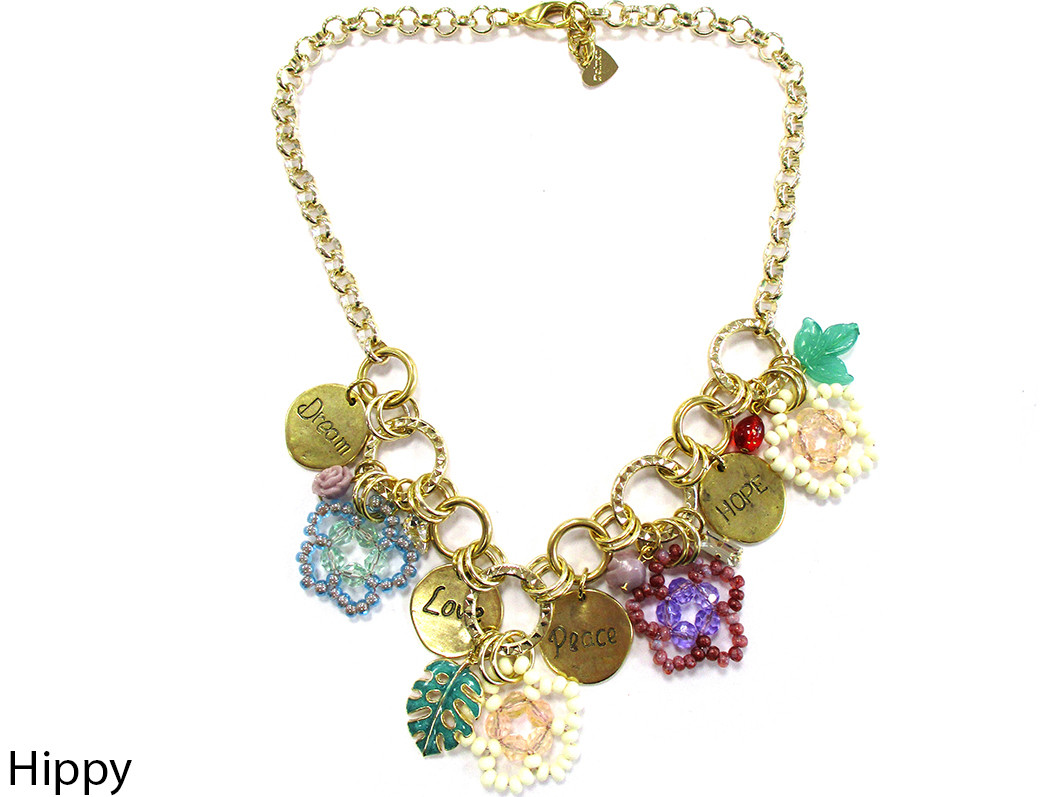 COLLANA GIROCOLLO HIPPY CRISTALLO VETRO MULTICOLOR