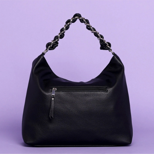BORSA HOBO CON CATENA E INTRECCIO Nero