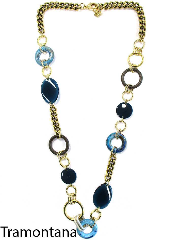 COLLANA LUNGA TRAMONTANA RESINA METALLO ORO E BLU