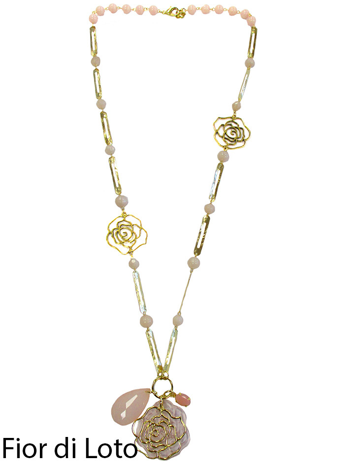 COLLANA LUNGA FIORE DI LOTO ROSA