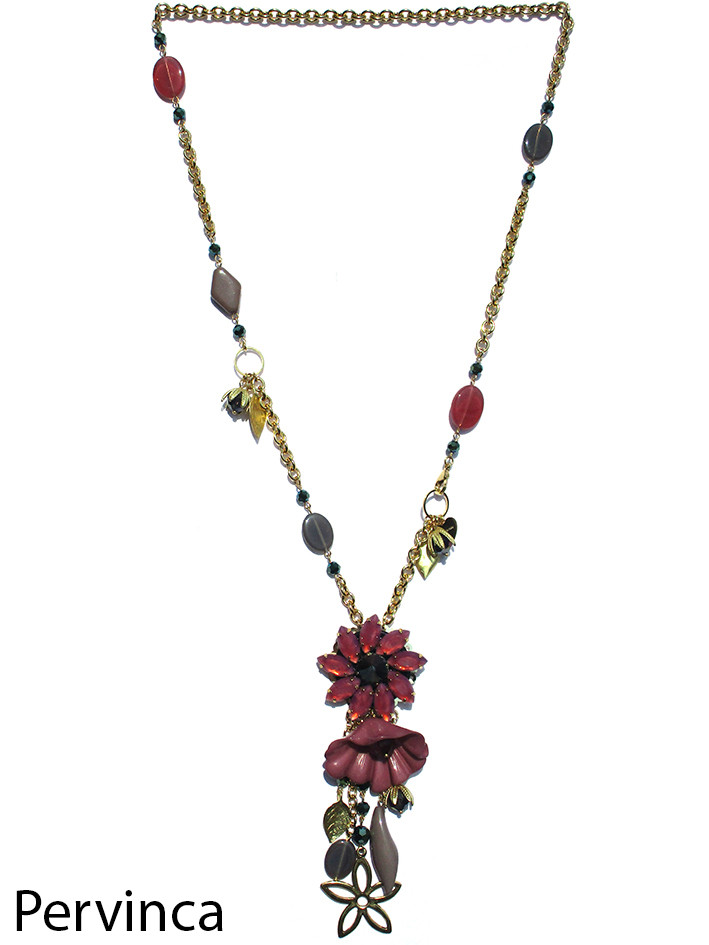 COLLANA PERVINCA CIONDOLO ORO CON FIORI MULTICOLOR ART.74099