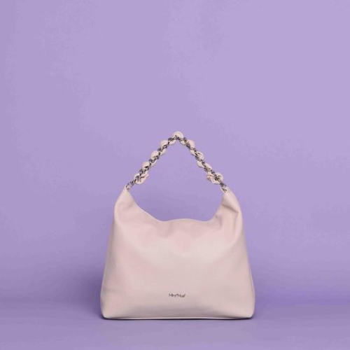 BORSA HOBO CON CATENA E INTRECCIO Ghiaccio