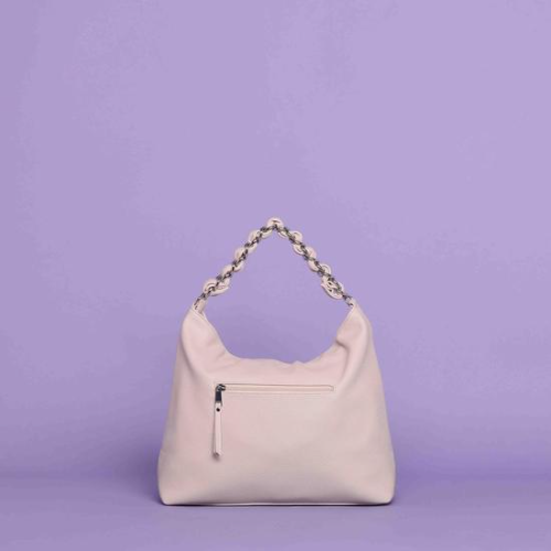 BORSA HOBO CON CATENA E INTRECCIO Ghiaccio