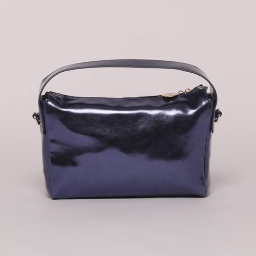 BORSA A MANO EFFETTO LAMINATO BLU