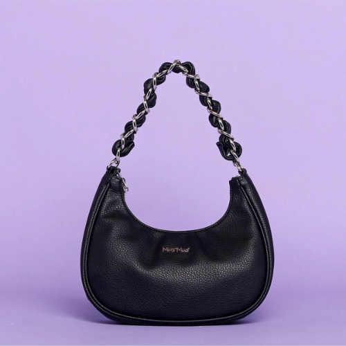 BORSA A SPALLA CON CATENA E INTRECCIO Nero