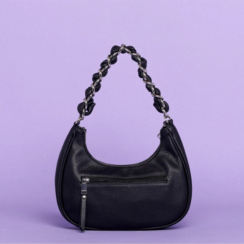 BORSA A SPALLA CON CATENA E INTRECCIO Nero