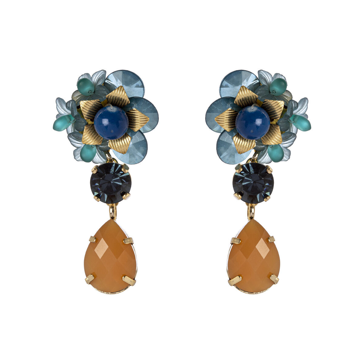 ORECCHINO A PERNO LUNGO CON FIORE E PENDENTE BLU ART.861526H