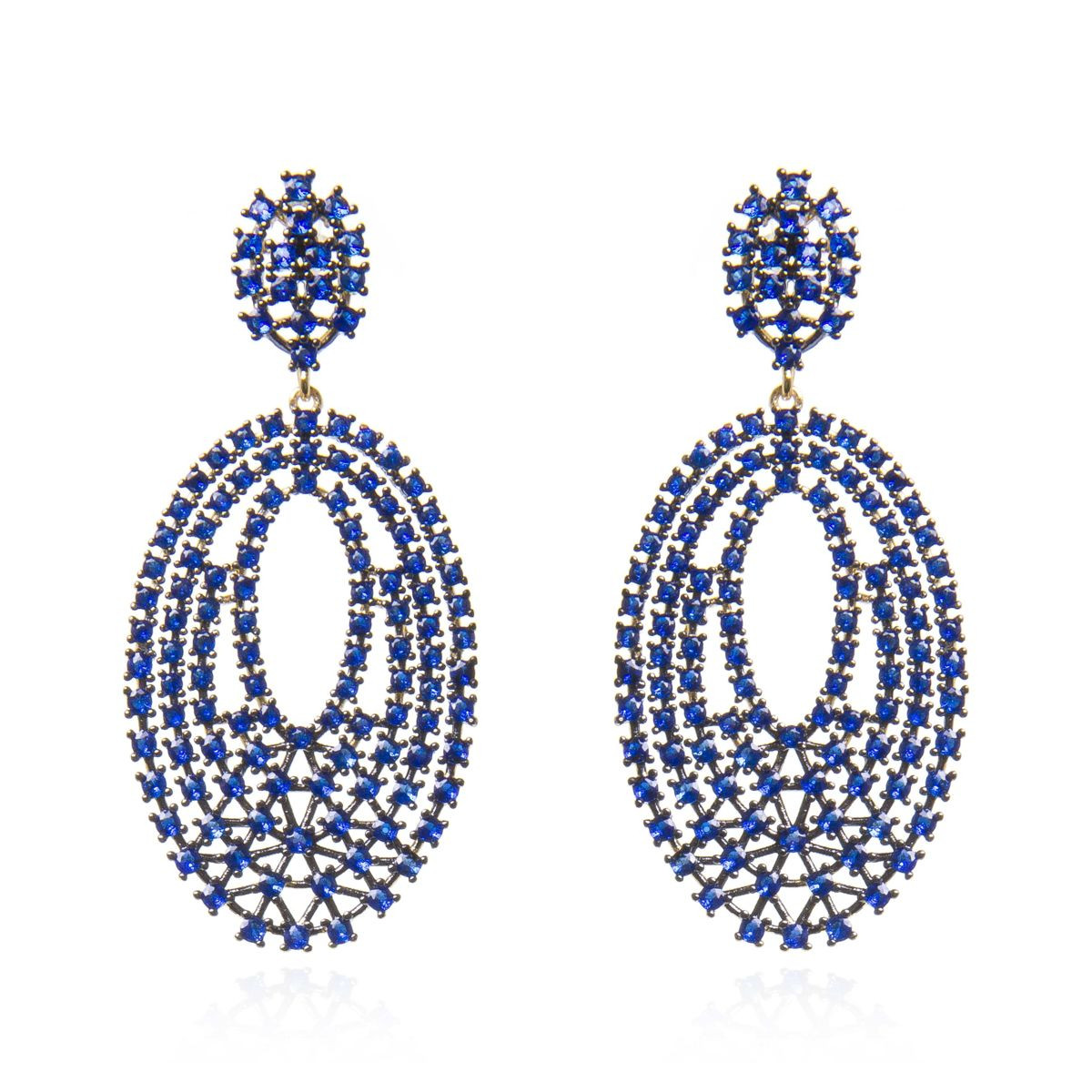 ORECCHINI A PERNO CON PENDENTE A GRIGLIA OVALE BLU ART. 911165H