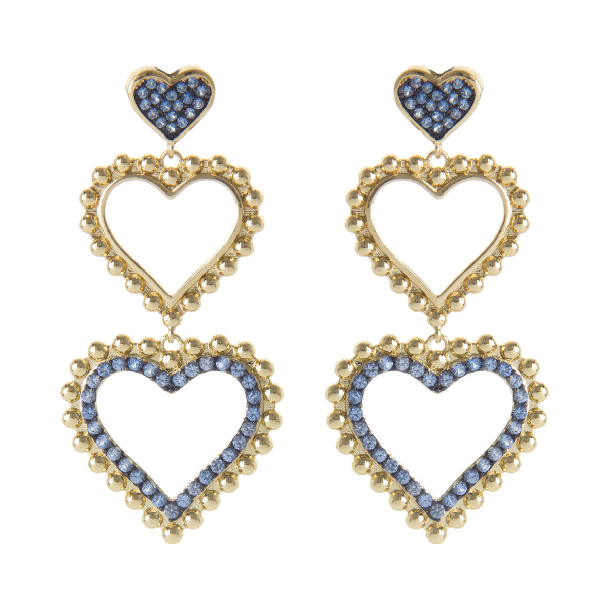 ORECCHINI A PERNO DORATI CON CUORI BLU ART. 911263H