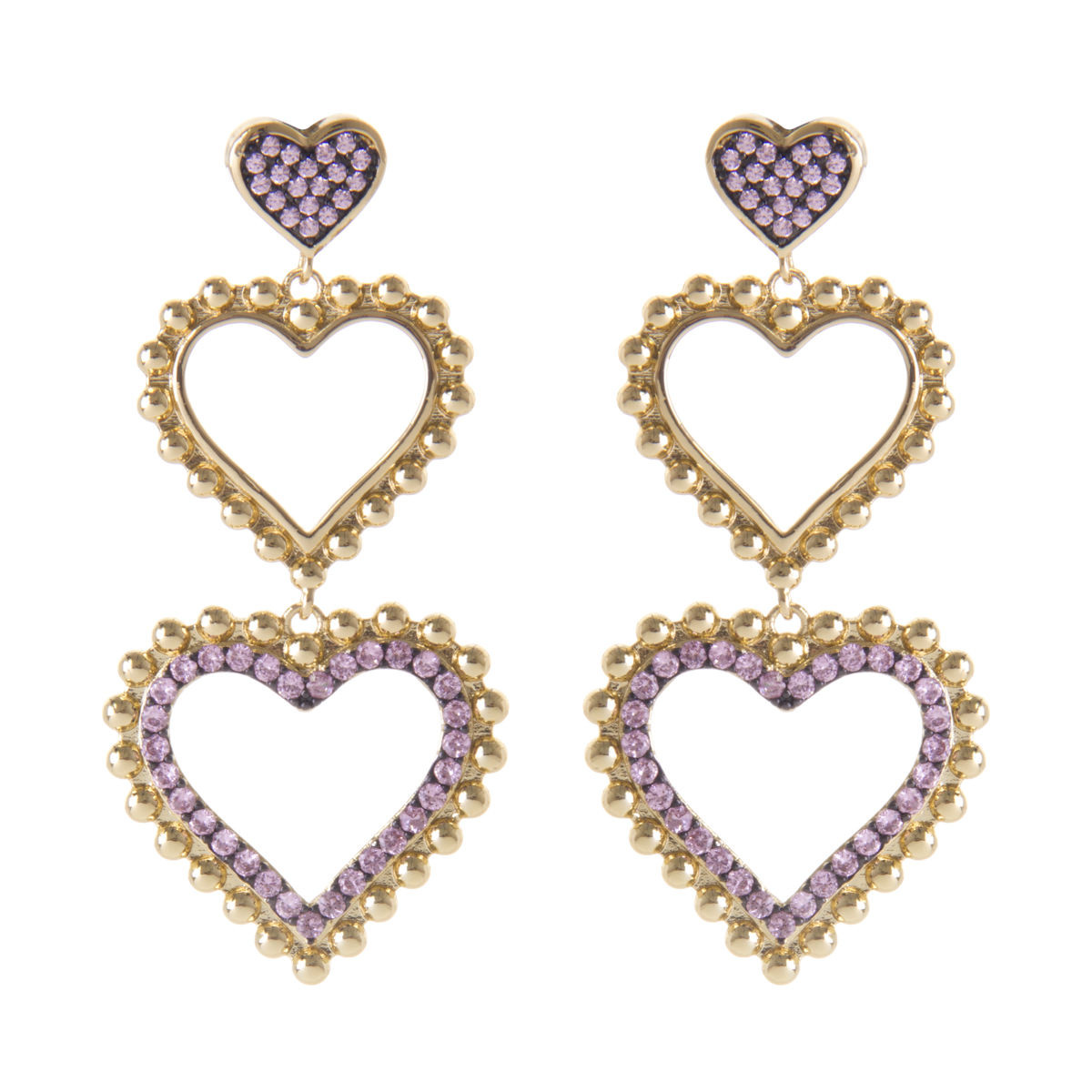 ORECCHINI A PERNO DORATI CON CUORI ROSA ART. 911263X
