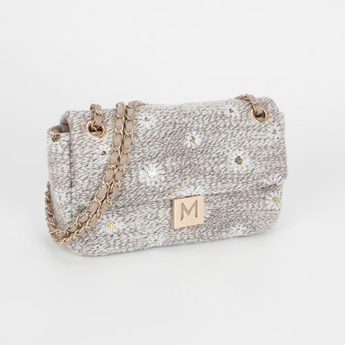 BORSA A TRACOLLA IN TESSUTO BEIGE