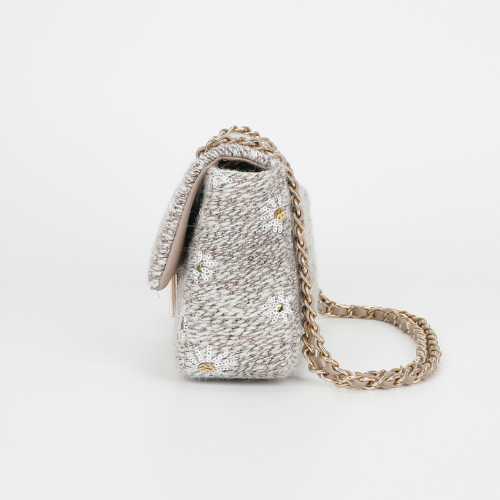 BORSA A TRACOLLA IN TESSUTO BEIGE