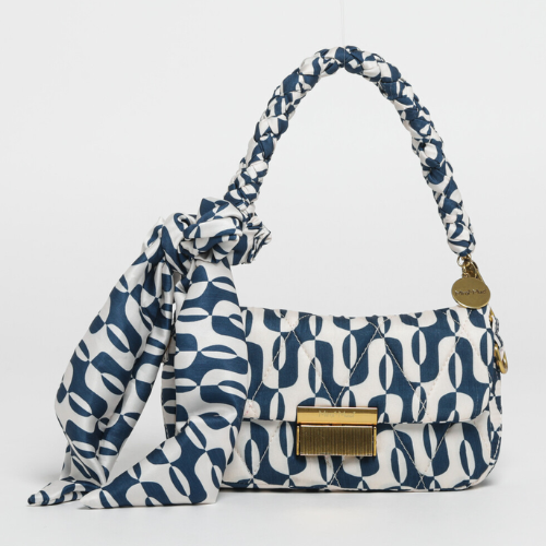 BORSA A MANO TRAPUNTATA IN FANTASIA - BIANCO/BLU 