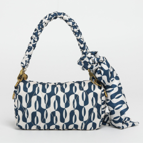 BORSA A MANO TRAPUNTATA IN FANTASIA - BIANCO/BLU 