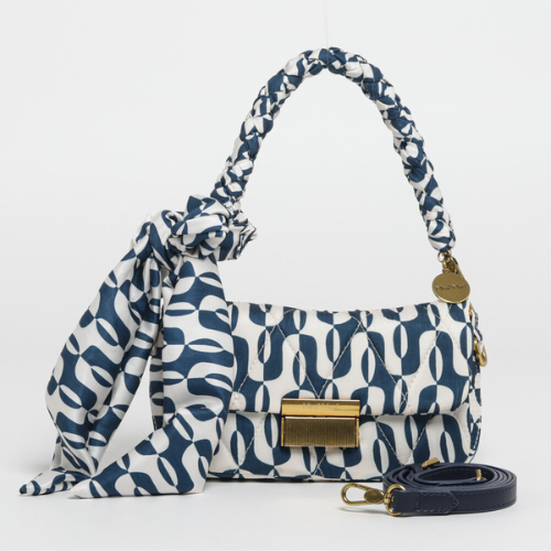 BORSA A MANO TRAPUNTATA IN FANTASIA - BIANCO/BLU 