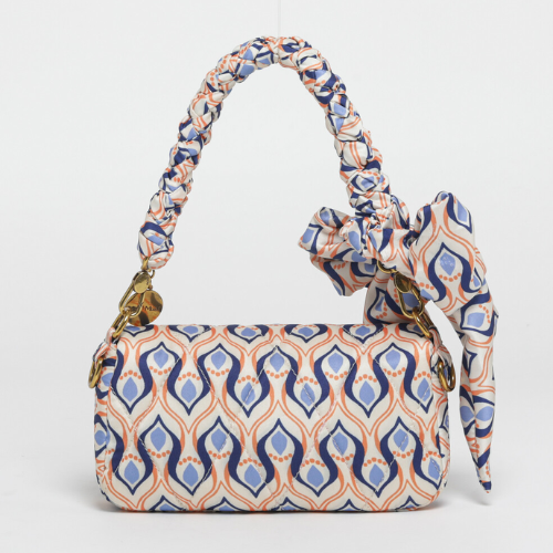 BORSA A MANO TRAPUNTATA IN FANTASIA - ARANCIO/BLU 