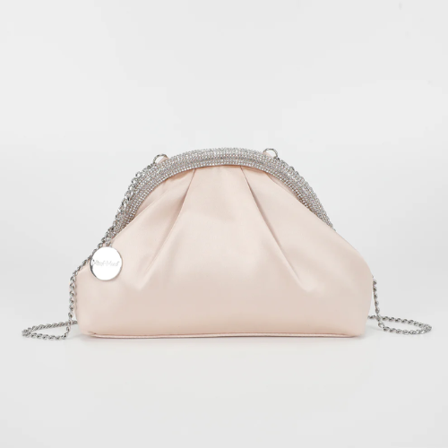 BORSA CLUTCH IN RASO CON BORDO DI STRASS ROSA 
