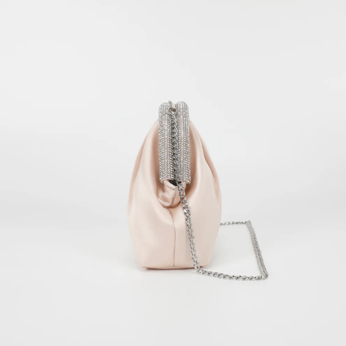 BORSA CLUTCH IN RASO CON BORDO DI STRASS ROSA 