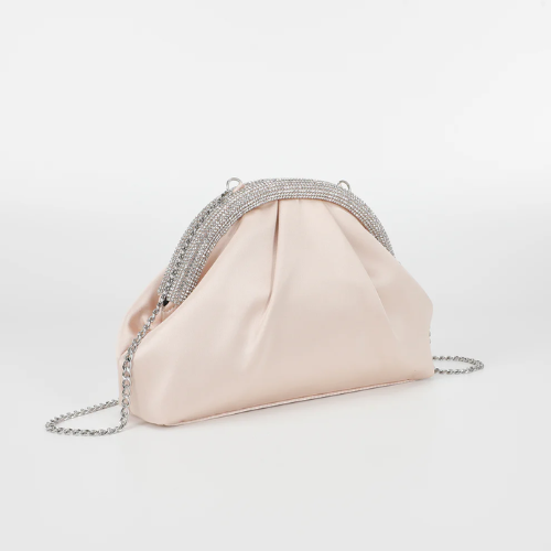 BORSA CLUTCH IN RASO CON BORDO DI STRASS ROSA 