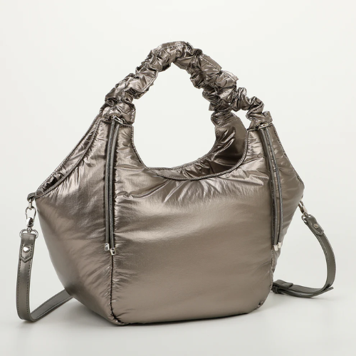 BORSA A SPALLA IN NYLON CON MANICO ARRICCIATO CANNA DI FUCILE 