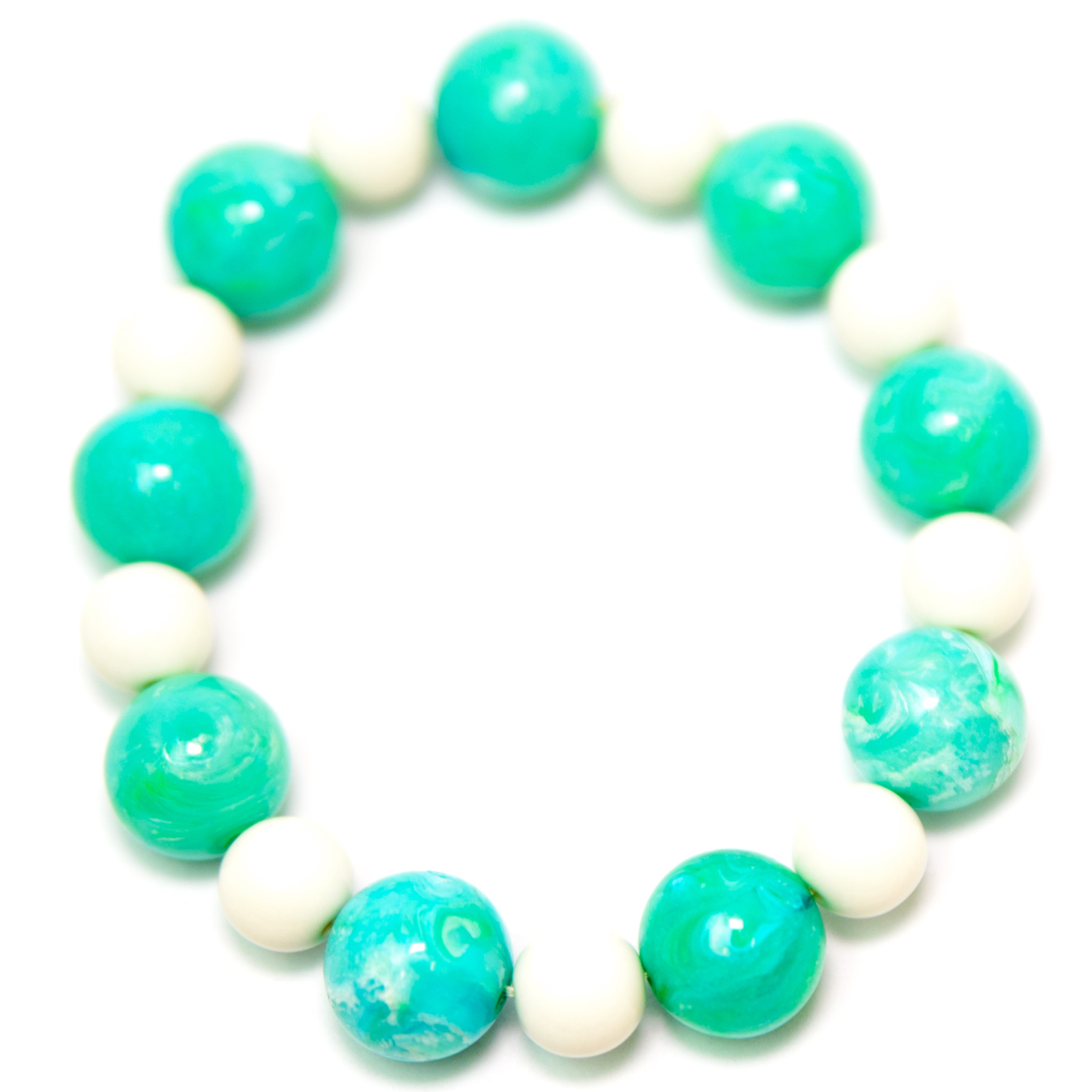 BRACCIALE ELASTICO SFERE BIANCHE E verde acqua ART. B000573