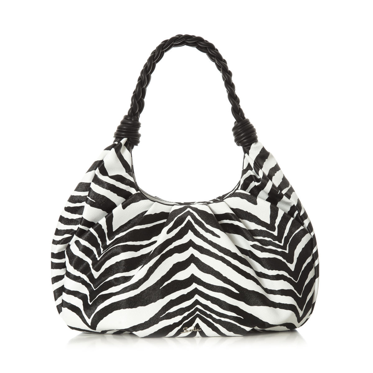 BORSA HOBO ZEBRATA BIANCO/NERO CON MANICI ART.B18082AP